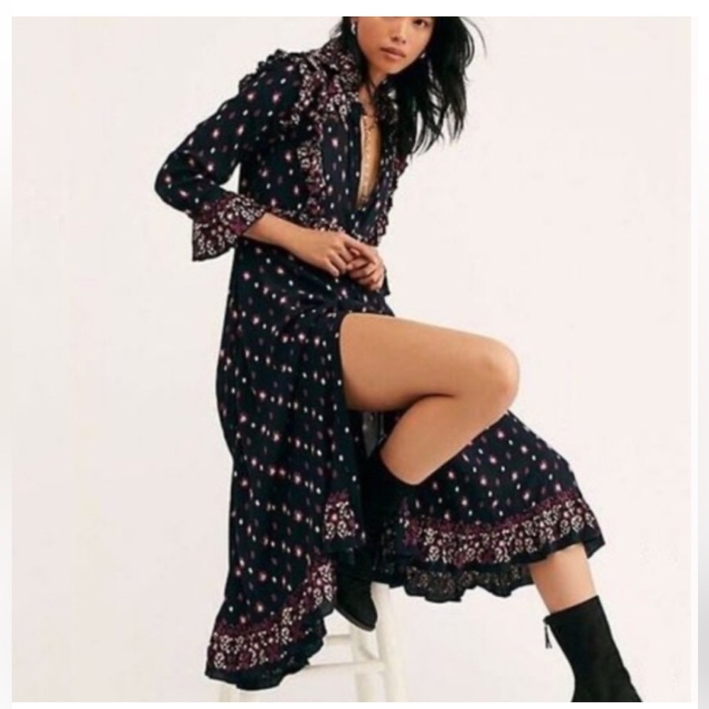 Free people Calico Skies Midi Dress Black Combo. Size: Small Color - Picture 2 of 9
